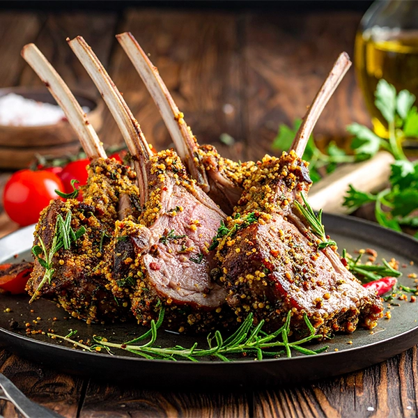 Roast Rack of Lamb with Mustard and herb topping